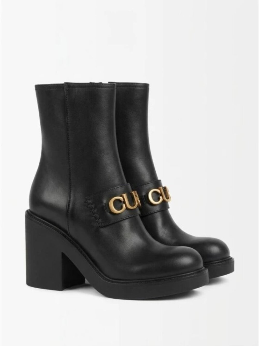 NIB GUCCI Black Leather Platform Ankle Boots Logo 38.5 / 8.5 US
